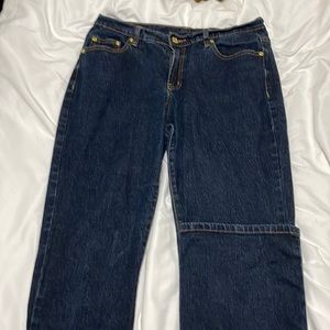 Straight leg, dark wash jeans